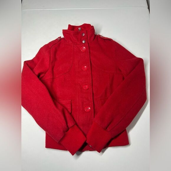 WOMENS JUNIORS SOUND & MATTER BASIC WOOL BLEND JACKET RED W/ BUTTONS SIZE XS - Picture 5 of 15
